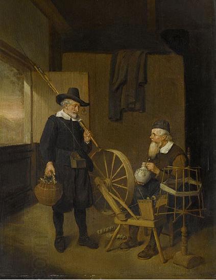 Quirijn van Brekelenkam Interior with angler and man behind a spinning wheel. China oil painting art